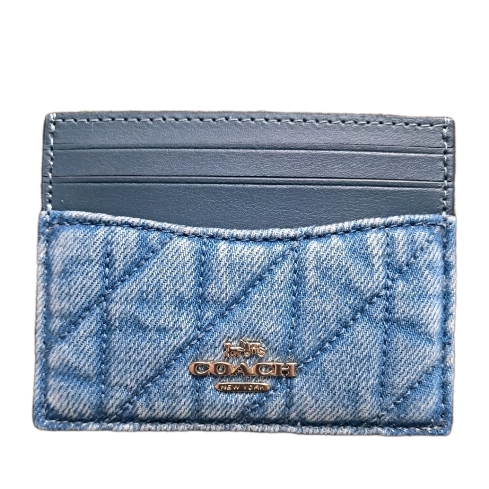 Coach Quilted Denim Slim Cardholder Wallet Blue NWT
